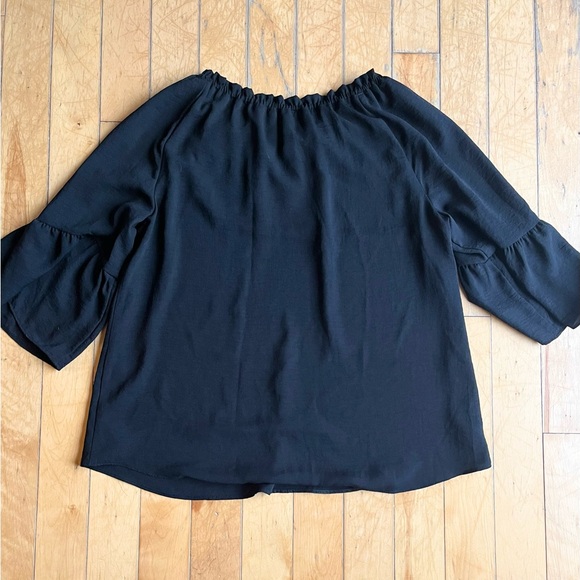 Joseph Ribkoff Black Ruffle Sleeve Drawstring Neckline Blouse Size 14 - Picture 5 of 5
